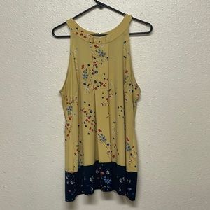 Yellow floral sleeveless blouse EUC